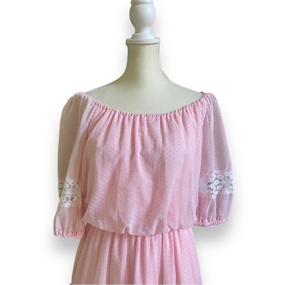 Vintage Roberta California Light Pink Puff Sleeve Midi Prairie Dress | S… - Picture 2 of 15